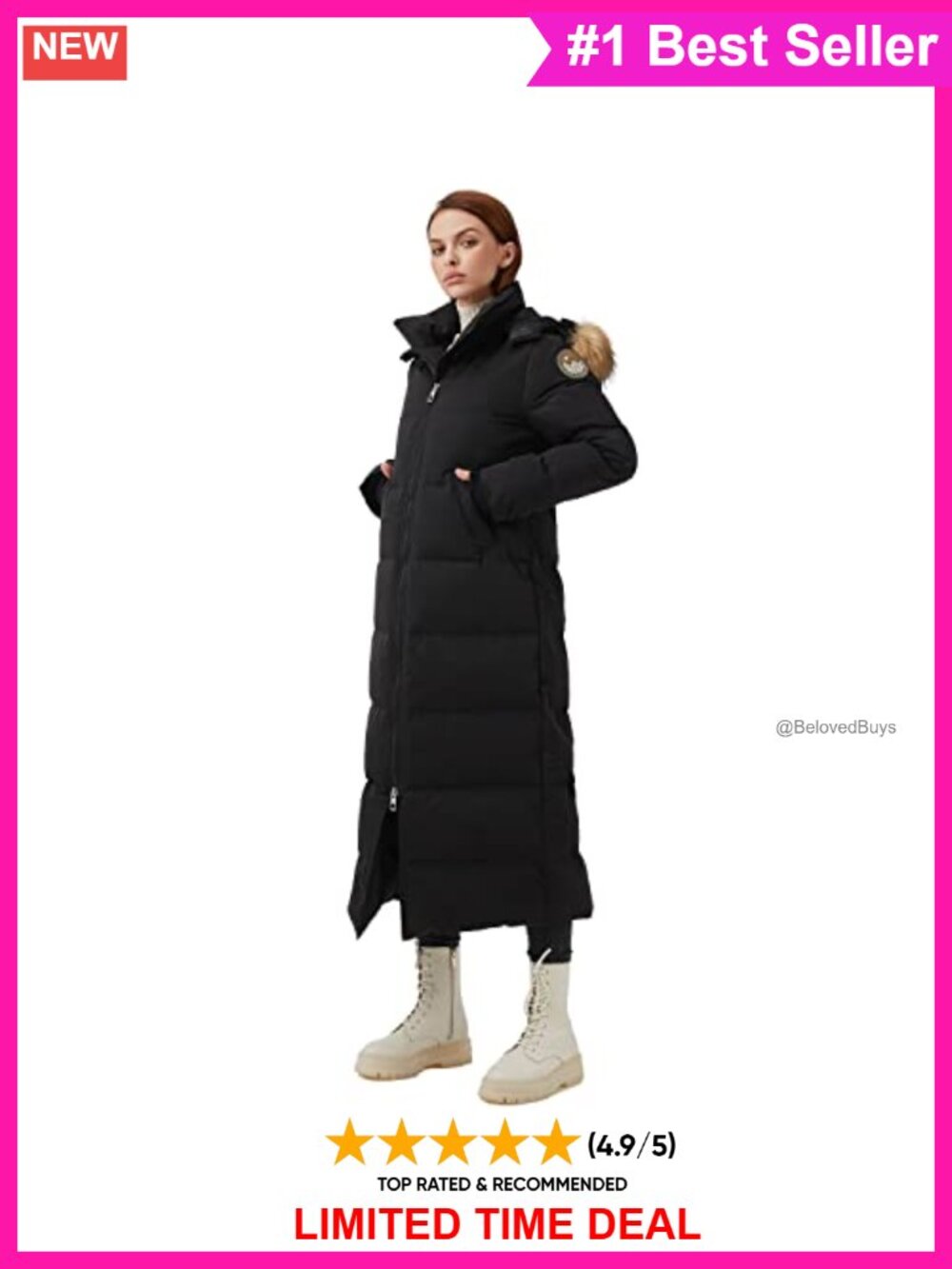 Long Down Coat 750 Fill Power Quilted Winter Parka Puffer Jacket